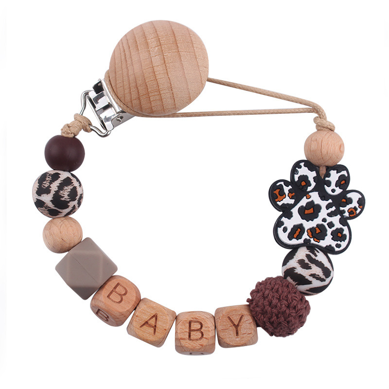 Nuevo clip de pezón de haya para bebé, dibujos animados, animal, garra de perro, cuentas de silicona, nombre de bebé de bricolaje, cadena de pezón, cadena anti-caída