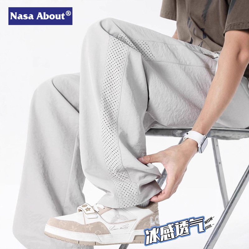 Nasa American Mesh Ice Silk Breathable Men's Pure Color Straight Pants Loose Sports Summer Cool Versatile Casual Pants