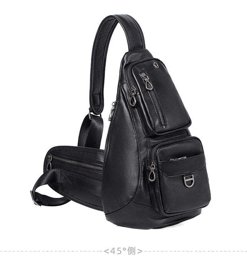 Túi đeo ngực nam da bò thật cổ điển 18×8×31 cm — Màu đen chi tiết 13