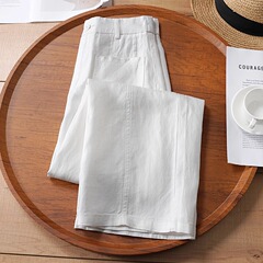 ホワイトリネンワイドレッグレディースパンツ2025夏の新薄型快適な痩身ドレープルーズテンセルストレートパンツ