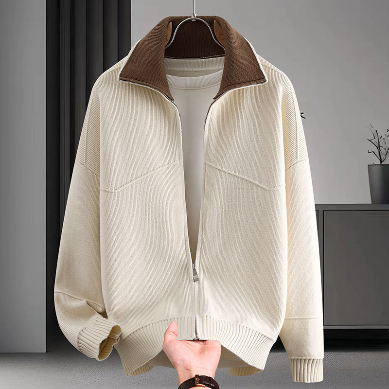 Comercio exterior ropa de hombre de color de solapa hombre camisa de manga larga camisa de punto de cremallera caliente chaqueta de moda