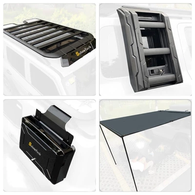 ladder, backpack, tent, canopy, Roof rack - sports-modelroof-platform-ladder-side-tent-backpack-noise-reducing-spoiler-included-no-need-to-drill-holes