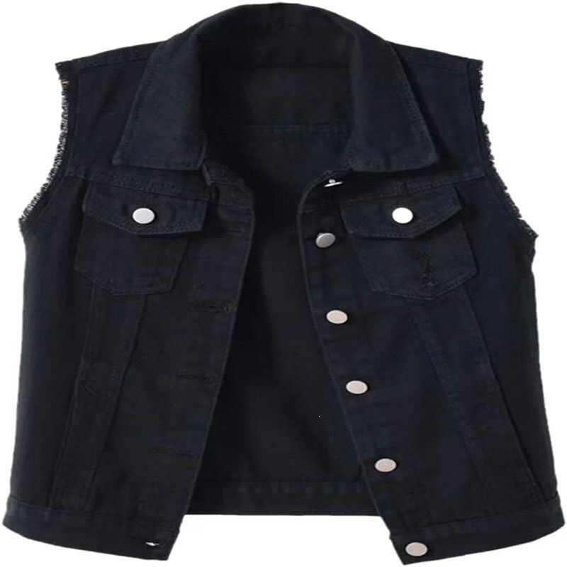 Multi-Color Denim Vest for Women, Short Style, Fashionable, Versatile for Spring and Summer, Slim Fit, Flattering, Frayed Edges, Sleeveless Jacket, Distressed Top