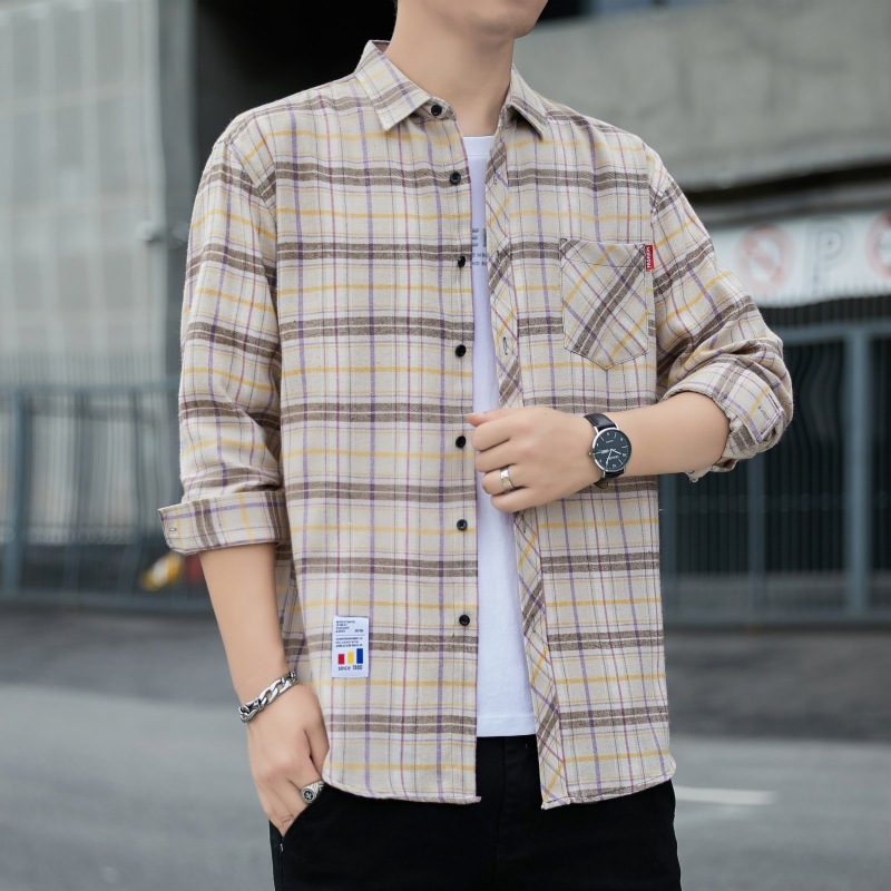 2023 camisa a cuadros suelta de los hombres abrigo de otoño estudiante camisa de manga larga camisa casual de los hombres entrega de una sola pieza