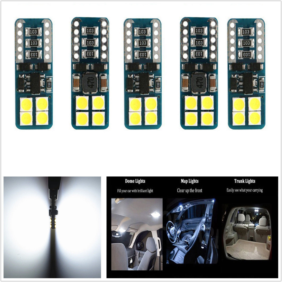 Lámpara de instrumentos de automóvil T10 3030 8SMD LED luz de ancho luz de puerta luz de lectura luz de placa luz decodificación luz pequeña