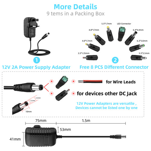 British standard 12v2a power adapter LED light with massager monitoring switching power supply with smart speaker charger