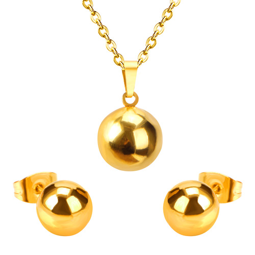 Cross-border European and American hot-selling steel ball jewelry set for women round geometric fashion earrings necklace set stainless steel jewelry
