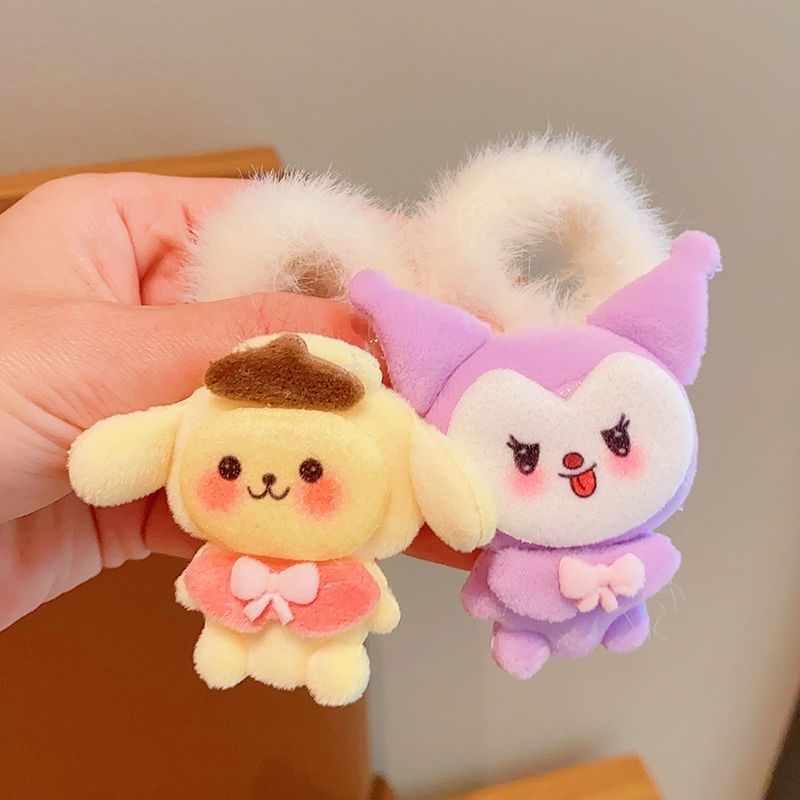 Otoño y invierno de peluche cuerda de cabeza niñas niñas de alto nivel sensación niñas jade Gui perro anillo de pelo 2024 nueva niñas pelotas correa de piel