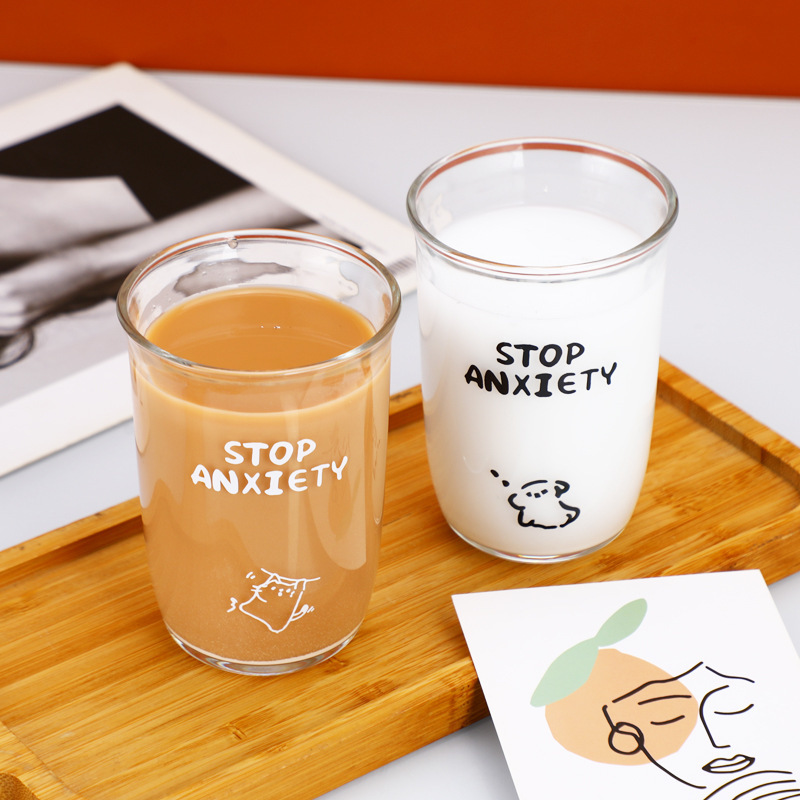 新款透明咖啡杯透明玻璃杯简约ins风家用水杯办公室创意卡通杯子|undefined