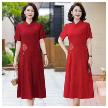 一件代发2025新中式时尚洋气中年妈妈装连衣裙中老年女装夏装裙子
