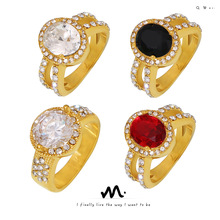 法式奢华复古镶排钻椭圆锆石戒指钛钢18k镀真金气质宫廷风指环女