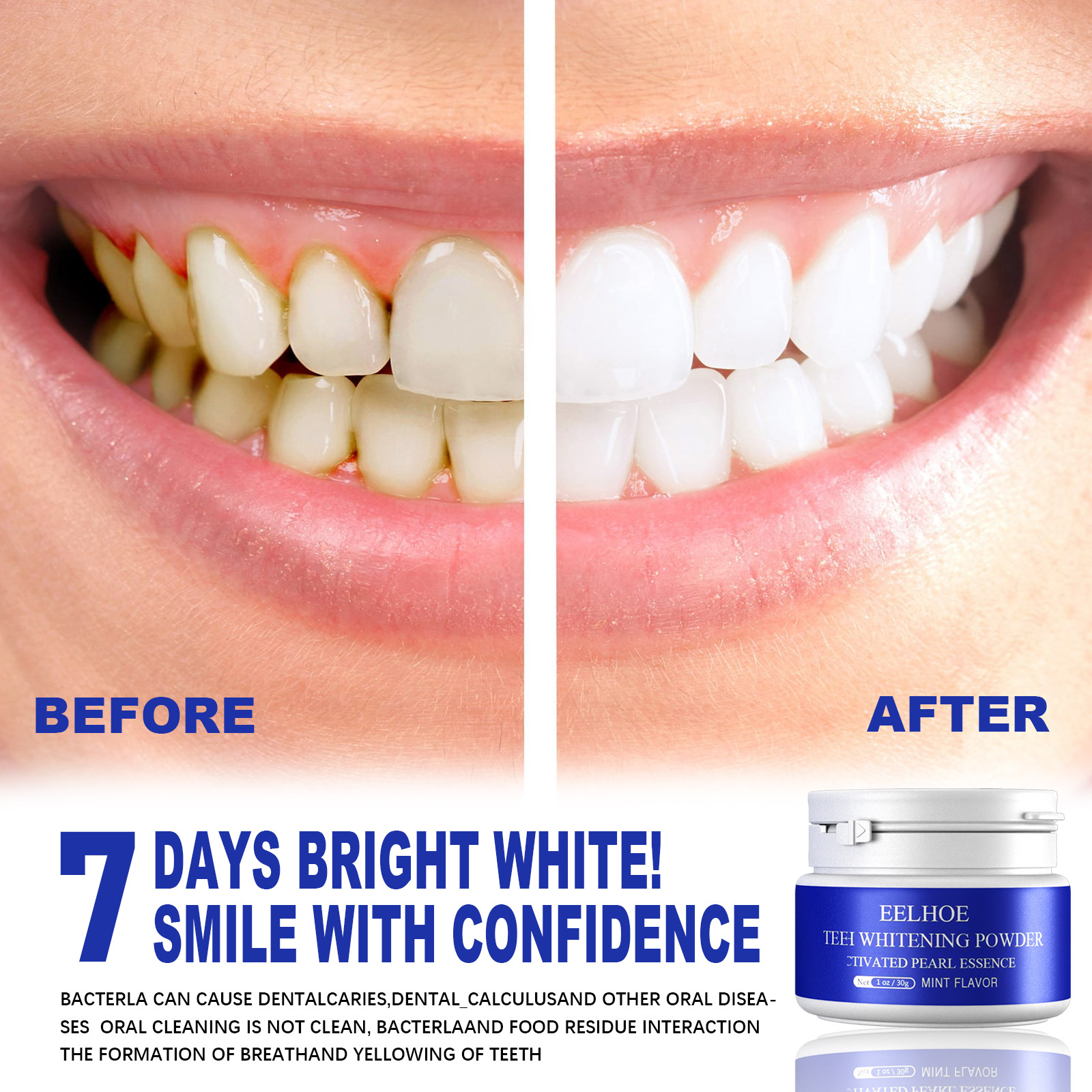 eelhoe Active Whitening Tooth Powder Teeth Oral Cleansing Fresh Breath Yellow Teeth Stains Sensitive Enamel Tooth Powder_voghion.com