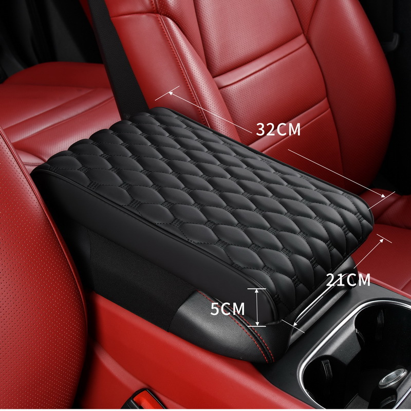 Universal Car Armrest Box Pad Heightening Pad Leather Universal Car Protection Cover (Armrest box pad) - hexagonal-pattern-armrest-box-large-black