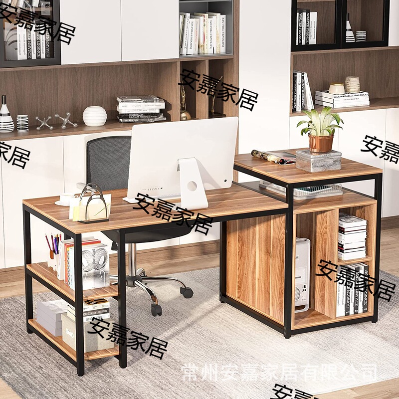 Family oversized 70 inch computer desk with storage rack with printer stand and cabinet bookcase combination desk