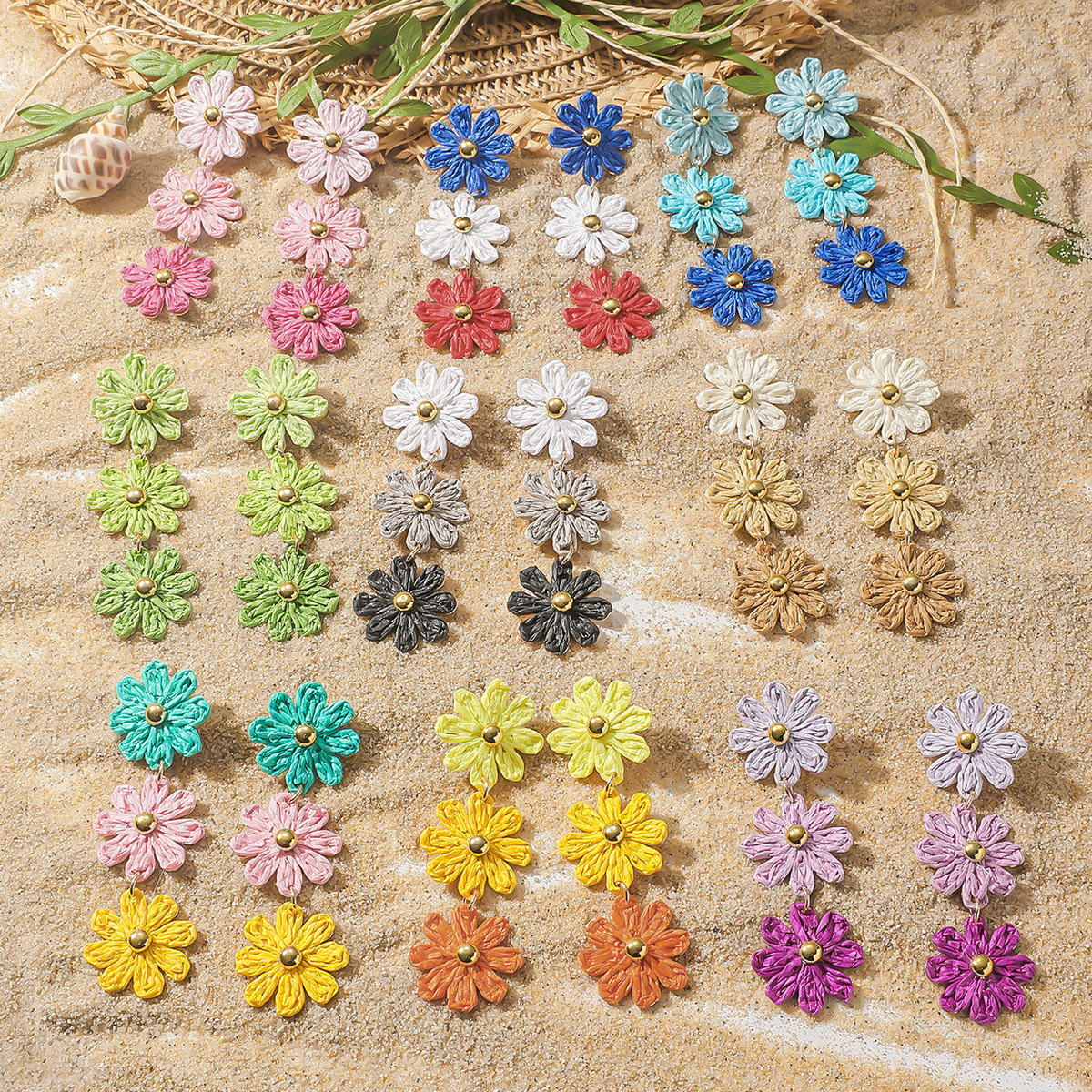 16g Weight Steel needle Ear Needle Material Drop Earrings Classification 1 Pair Quantity Holiday, Daily Occasion raffia, Iron Material Flower Pattern All Seasons Season Women's Gender Pastoral Style 1 Pair Pastoral Flower Raffia Iron Drop Earrings 无