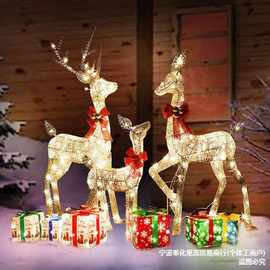 批发圣诞节铁艺装饰品diy圣诞麋鹿饰品led发光鹿摆件美式节日装饰