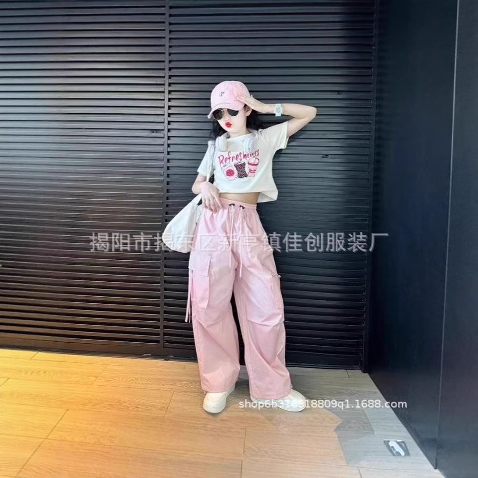 外贸直销美式水洗短袖圆领衬衫时尚潮流宽松休闲长裤日系卫衣套装