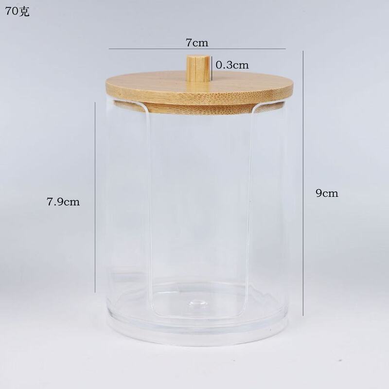 Zhuolin ヨーロッパスタイルのアクリル竹蓋綿棒収納ボックス、化粧綿クリスタル収納、透明デスクトップ整理調味料ボックス|undefined