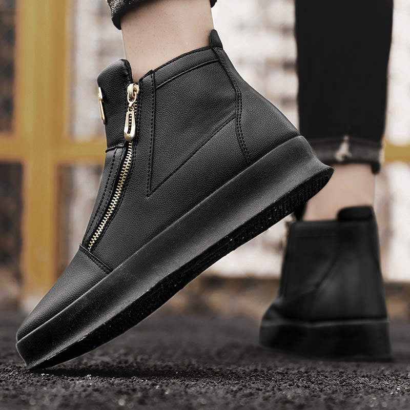 Scarpe sportive alla moda, nuove scarpe alte traspiranti in pelle, scarpe casual bianche con suola spessa, sneakers alte da uomo_voghion.com