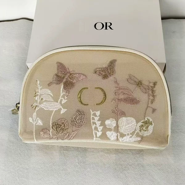 New Mesh Embroidered Butterfly Semicircle Cosmetic Bag Lace Cosmetic Storage Bag Shell Portable Clutch Bag
