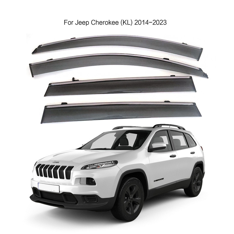 Jeep Window Visor For Jeep Cherokee Injection Molding Thickened Rain Guard (Rain shield) - cherokee-acrylic-with-chrome-strip