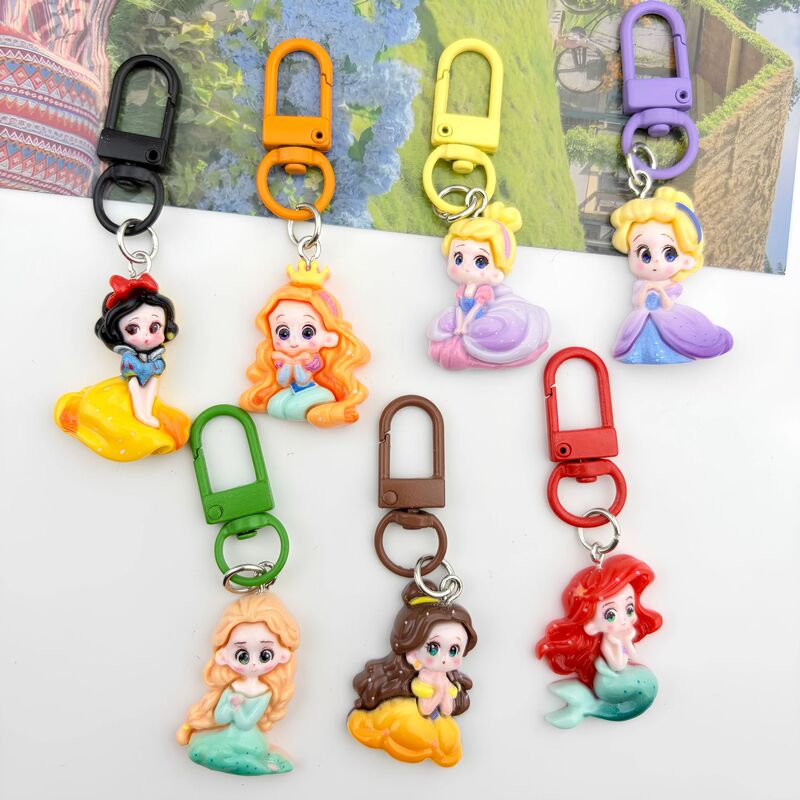 New Small Cartoon Mermaid Fairy Tale Princess Resin Keychain Pendant Cute Girl Heart Bag Pendant Ring