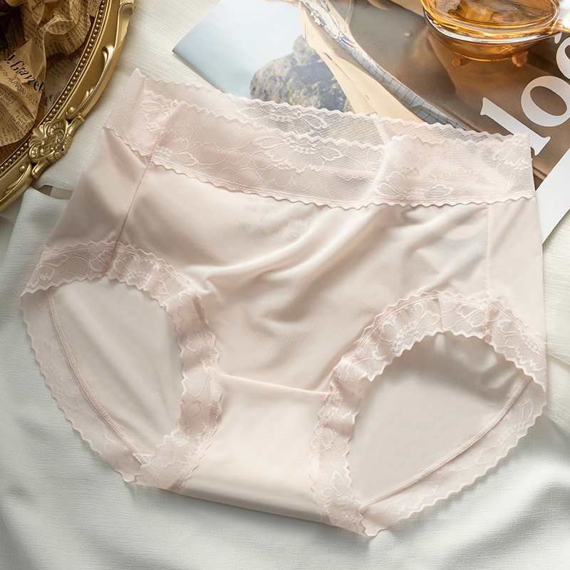 Mascarilla de encaje ultrafina de seda de hielo de secado rápido Serie de camelia ultrafina Encaje antibacteriano Encaje calzoncillos de cintura media para mujer