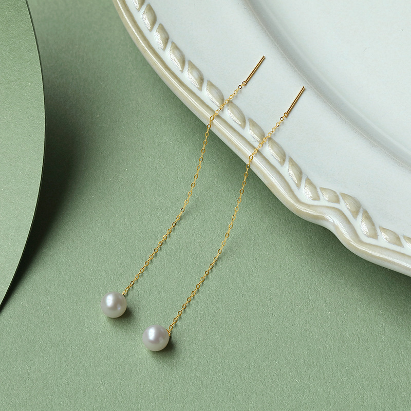 10g Weight Earrings Event & Party Supplies Simple Style Tassel Titanium Steel Plating Inlay Pearl Ear Line 1 Pair