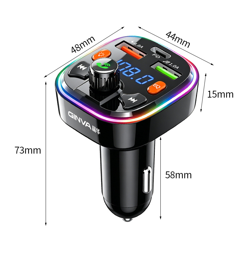 Jinghua Colorful Ambient Light Car MP3 Bluetooth Hands-Free 5.0 Dual USB Player Bluetooth Hands-Free FM Transmitter