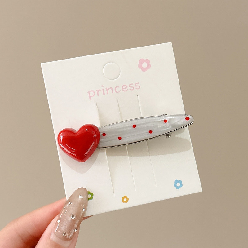 2# red heart polka dot willow leaf clip - 6.5cm
