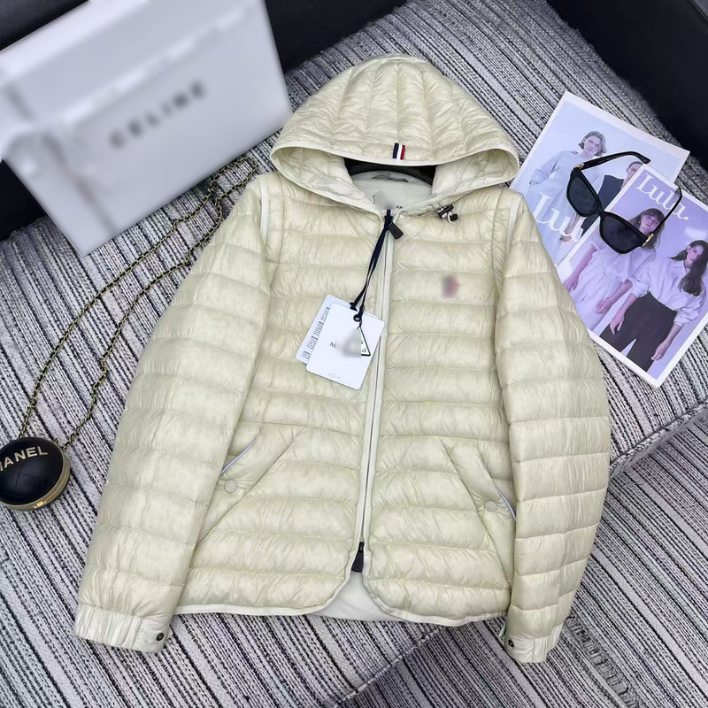 南油女装蒙口2025秋冬连帽轻薄羽绒服女两穿袖子可拆马甲白鹅绒服|undefined