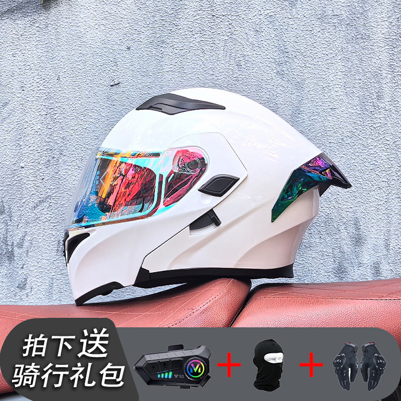 ORZ Casco de carreras Casco de doble lente totalmente cubierto para hombre Casco completo Four Seasons Travel Rally Casco completo Personalidad Bluetooth