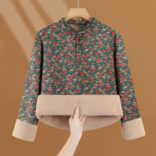 秋冬新款洋气加厚碎花打底上衣长袖加绒保暖中老年妈妈宽松内搭