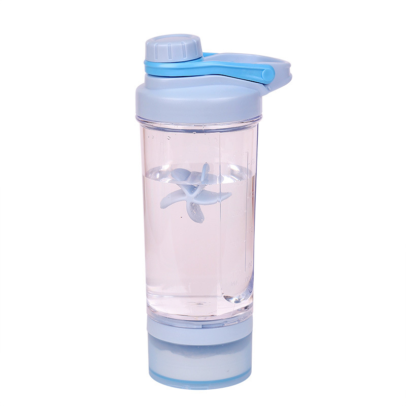 PS taza de batido de plástico proteína en polvo deportes fitness batido de leche taza 500ml mango con caja de polvo caja de medicina taza de batido