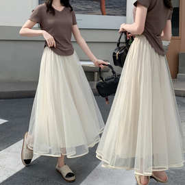 小个子高品质2025纱裙新款网纱百褶半身裙女中长款仙女摆a字裙子
