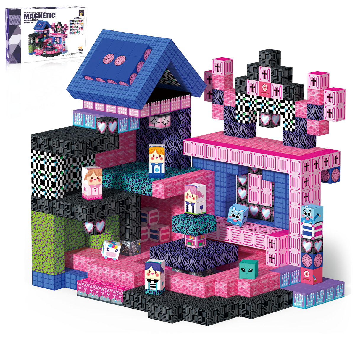 Cross-Border Magnetic Block Character Scene Pink Castle Magnetic Block Puzzle Assembly Building Children's Wholesale Toys