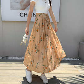 新中式复古印花设计感高腰半身裙女小众宽松显瘦a字长裙子大摆裙