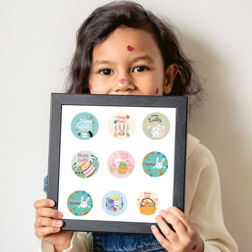 Easter Theme Novelty Stickers Easter Egg Rabbit Self-Adhesive Roll Party Favors DIY Kids Face Makeup Dress Up Tags