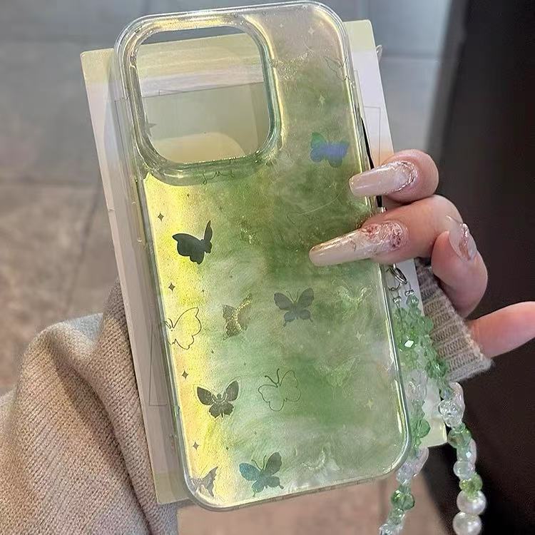 Mariposa verde manchada coreana para Apple 15promax nueva funda para teléfono móvil 16pro 14/13 nicho 16PM