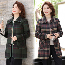 中长款女装洋气高贵毛呢风衣外套新款中年妈妈秋装格子双面呢外套
