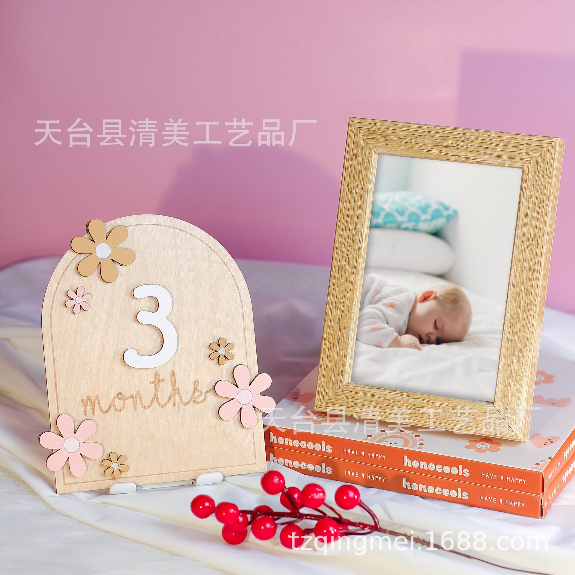 Madera bebé puerta hito bebé año-viejo recuerdo doble-cara impresión nacimiento signo fiesta artesanía