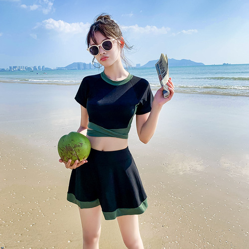 2024 new swimsuit women's split sexy skirt with small breasts gathered Korean ins fresh student slim fairy style