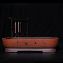 宜兴紫砂盆现代简约仿古手工手绘兰花盆四方大号室外阳台紫北珏沁