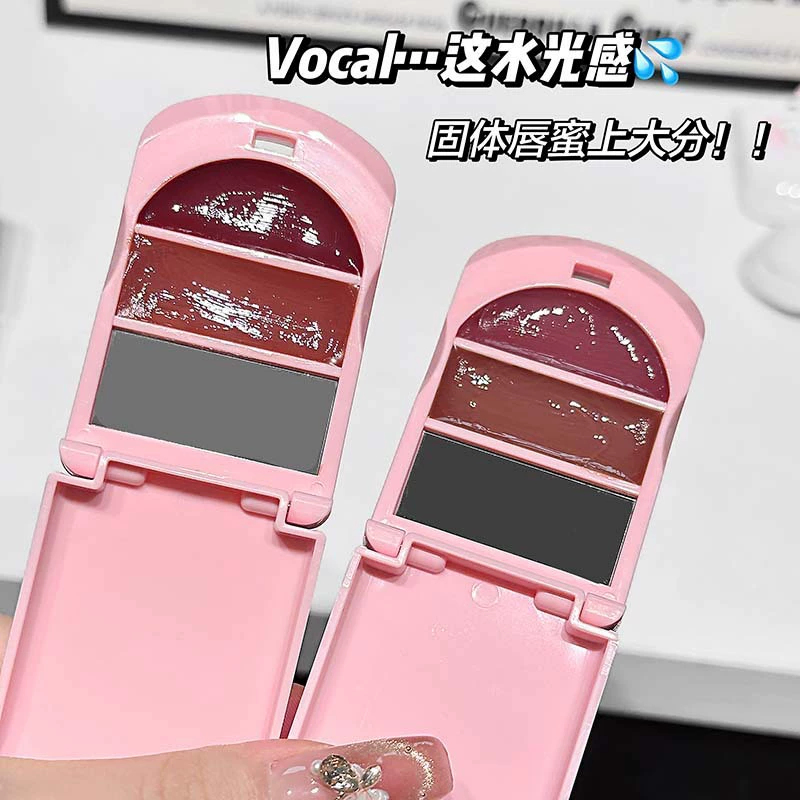 Solid Lip Gloss (CAPPUVINI) Cute Flip Case, Dual-Color + Mirror, Moisturizing Long-Lasting Shine