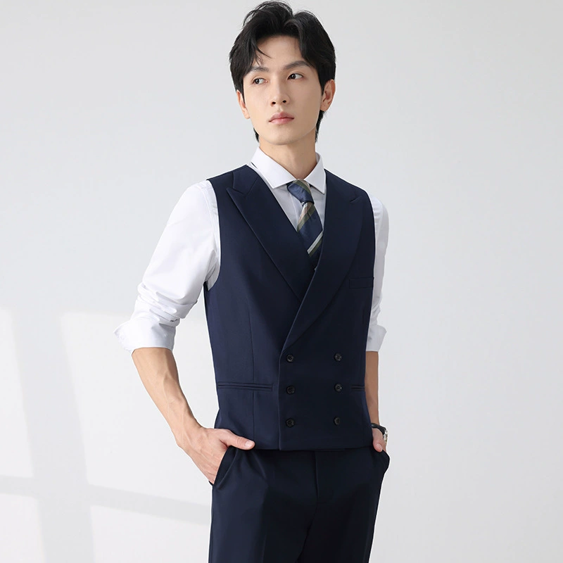 Мужской жилет для костюма, свадебный костюм для жениха и шаферов, двубортный костюм с лацканами, строгий костюм для братьев, стройный, темно-синий, осенний