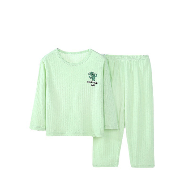 어린이 세트 얇은 봄과 여름 자카드 면 7 점 슬리브 홈 세트 소년 소녀를위한 2 피스 베이비 9 포인트 에어컨 세트