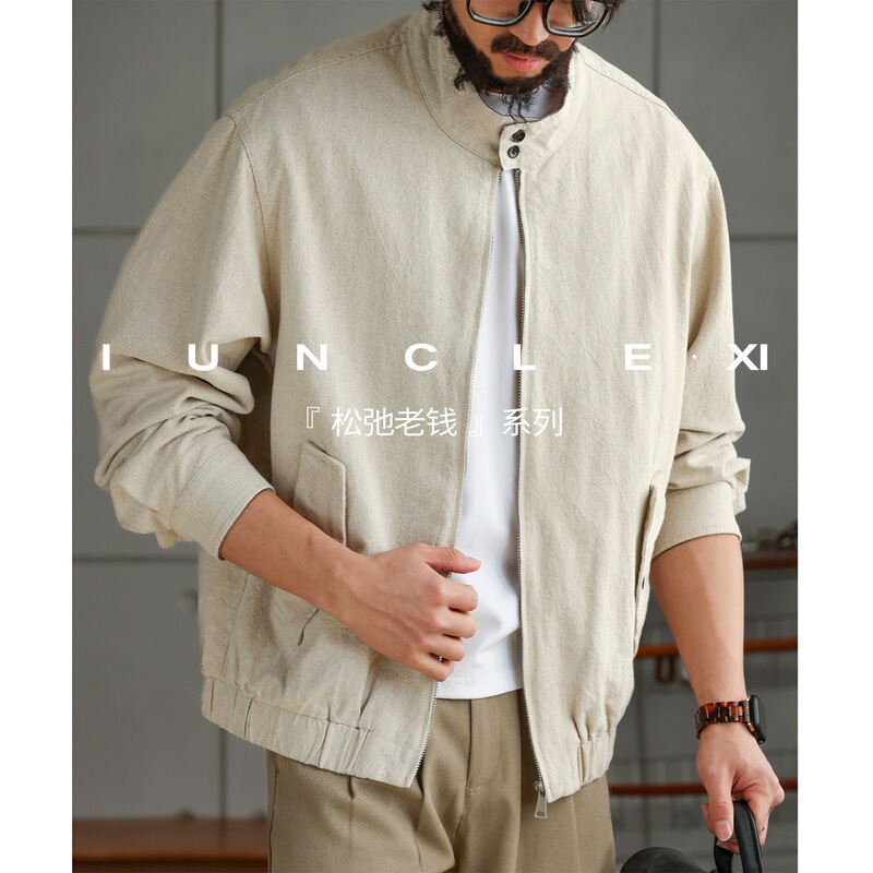 Iunclexi【Relaxed Old Money】Linen Blend Harrington Jacket Men's American Style Commuter Casual Stand Collar Coat Iunclexi【Relaxed Old Money】Linen Blend Harrington Jacket Men's American Style Commuter Casual Stand Collar Coat