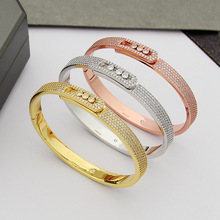 亚金饰品批发 梅西家三颗滑动钻满钻手镯 女士滑动钻整圈钻手镯