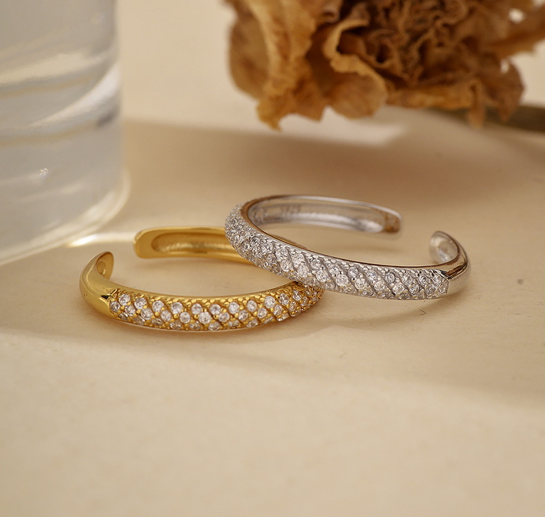 2g Weight Zircon Inlay Material Open Rings Classification 1 Piece Quantity Date, Tea Party Occasion 925 Sterling Silver Material Geometric Pattern All Seasons Season Unisex Gender Simple Style, Shiny Style Plating Craft 925 Sterling Silver Geometric Open Rings 925 Sterling Silver Rings 17
