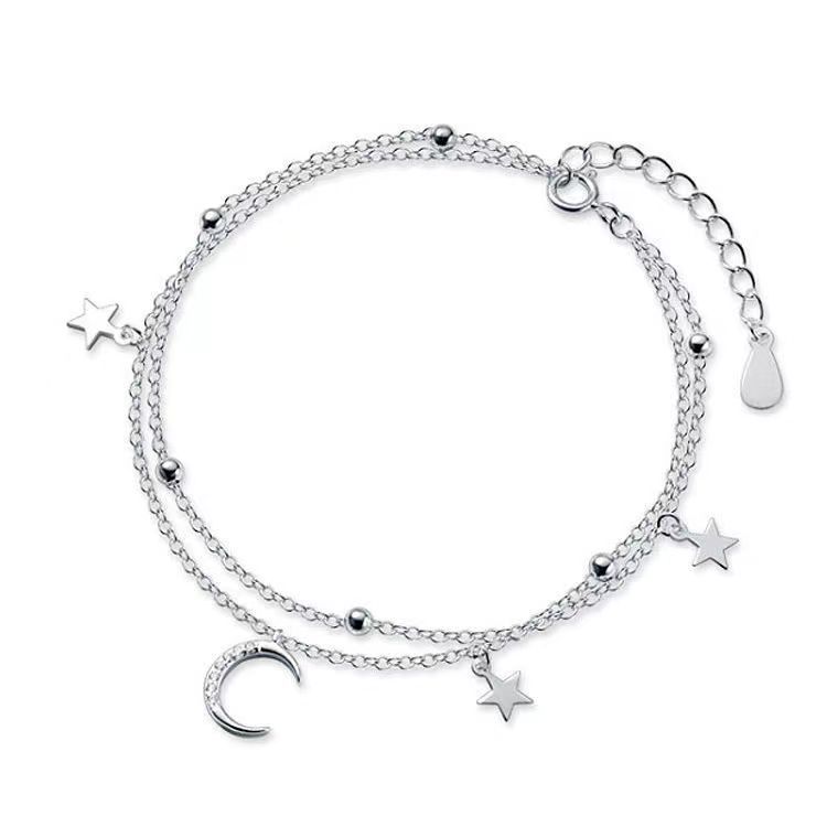 Sunrise Double-Layer Star And Moon Bracelet, Trendy Minimalist Niche Design, Light Luxury High-end Cool Style Jewelry,_voghion.com